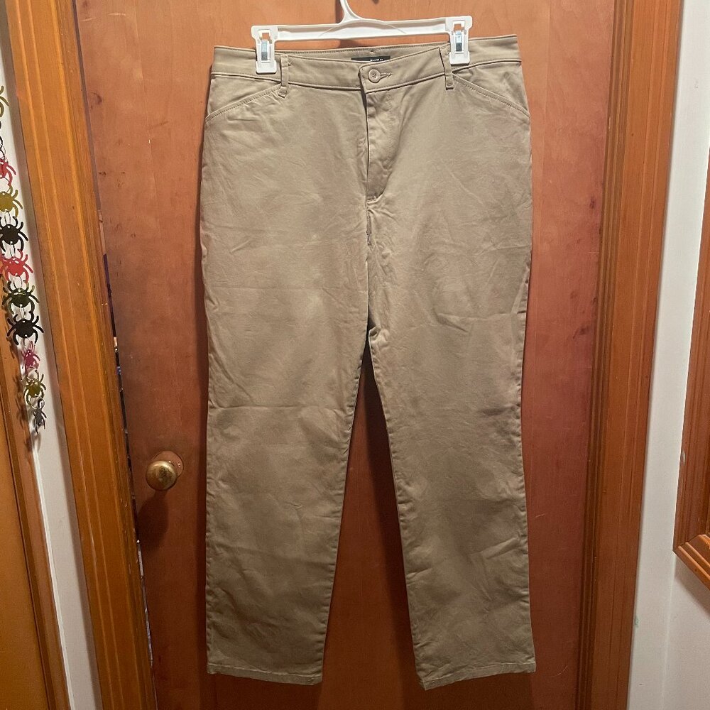 Lee Women's Relaxed Fit Straight Leg Mid Rise Pants - Khaki (12 Short)